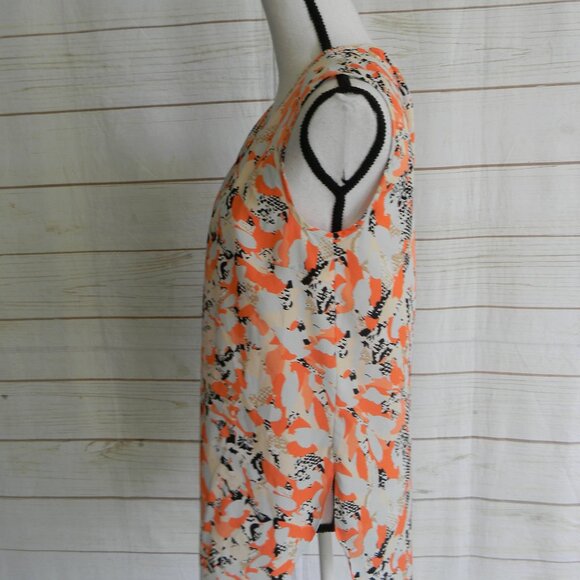 DKNY Pleated Top Sz S Keyhole ORANGE/MULTI Sleeveless Stretch Geometric CAREER - Picture 4 of 5